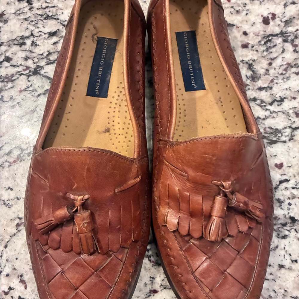 Giorgio Brutini Brown Leather Loafers with Woven Pattern